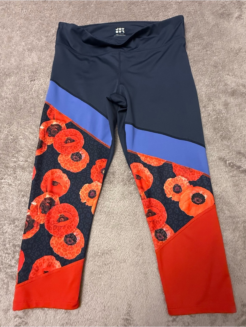 JoyLab Black Leggings with Red Floral and Blue Accent, L